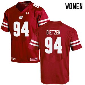 Women's Wisconsin Badgers NCAA #94 Boyd Dietzen Red Authentic Under Armour Stitched College Football Jersey KO31M20SK